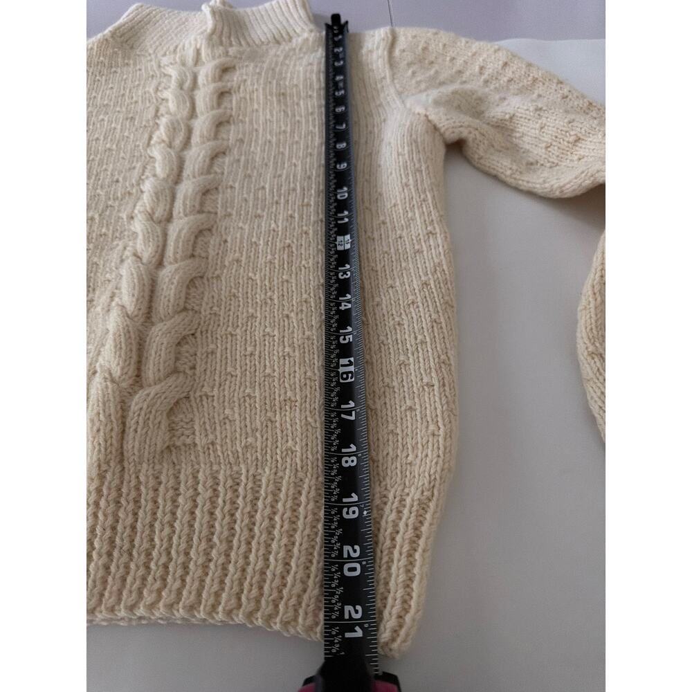 Vintage 100% Wool Cable Knit Sweater Cream Cottagecore Hand Knit Pointelle XS - Picture 7 of 8